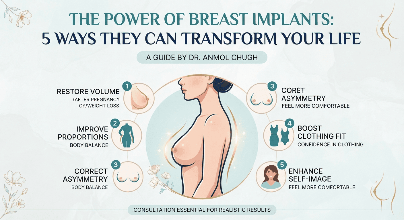 Dr. Anmol Chugh explaining how breast implants can transform confidence, body shape, and quality of life