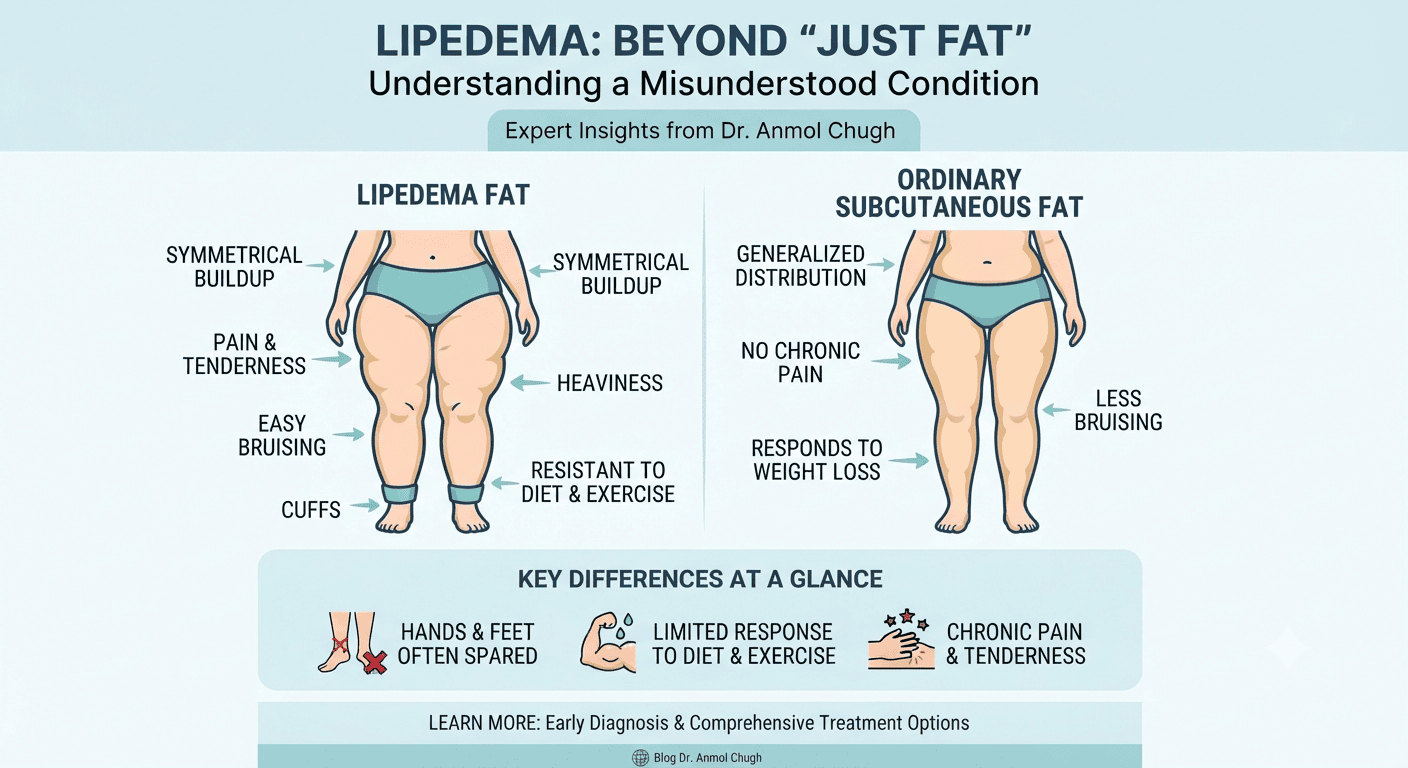 Dr. Anmol Chugh explaining lipedema, its symptoms, causes, diagnosis, and treatment options beyond ordinary body fat