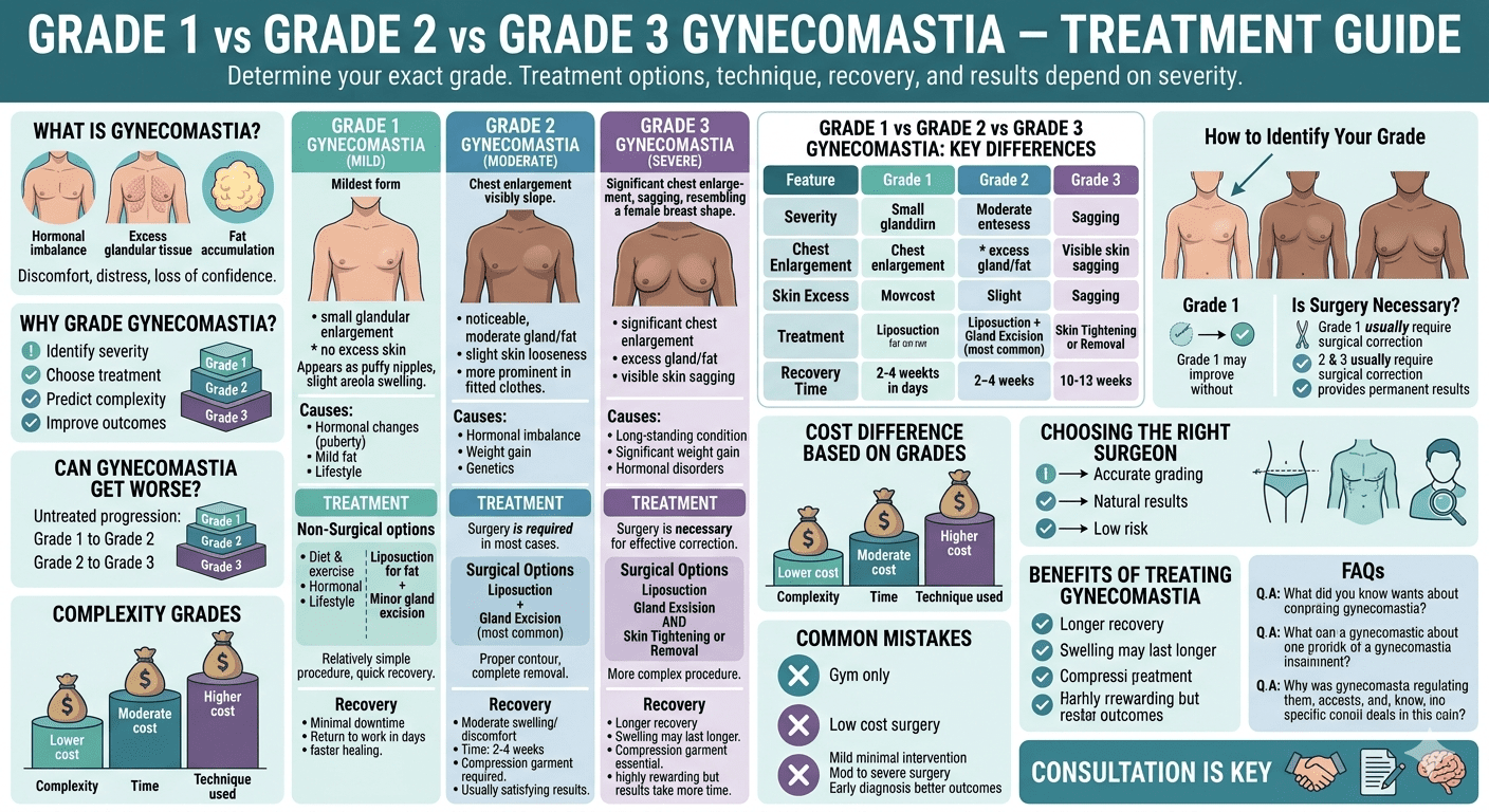 Comparison of Grade 1, 2, and 3 gynecomastia with treatment options