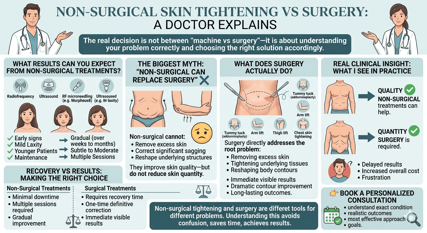 Comparison of non-surgical skin tightening and surgical options explained by a doctor