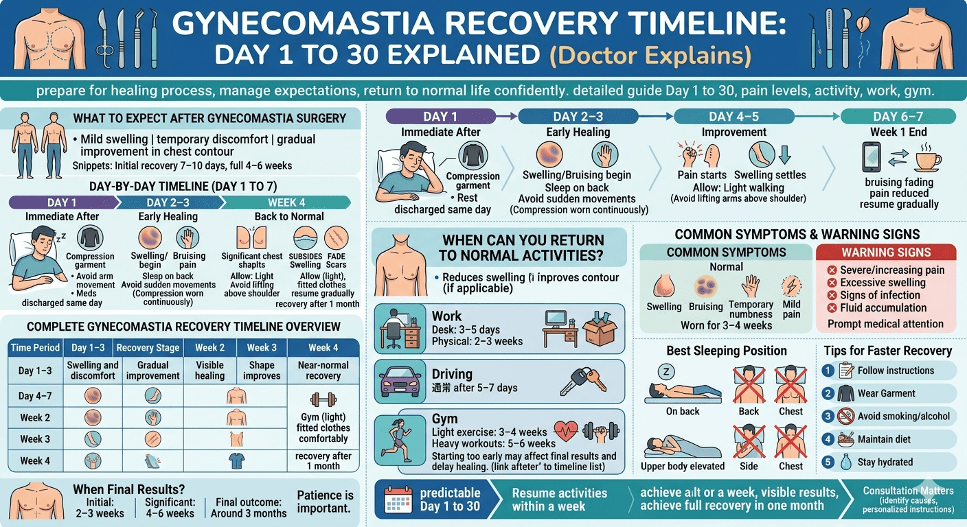 Day 1 to 30 gynecomastia recovery timeline and healing stages
