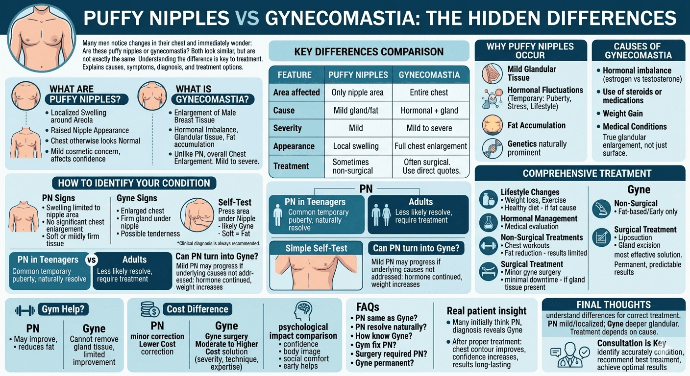 Difference between puffy nipples and gynecomastia in men