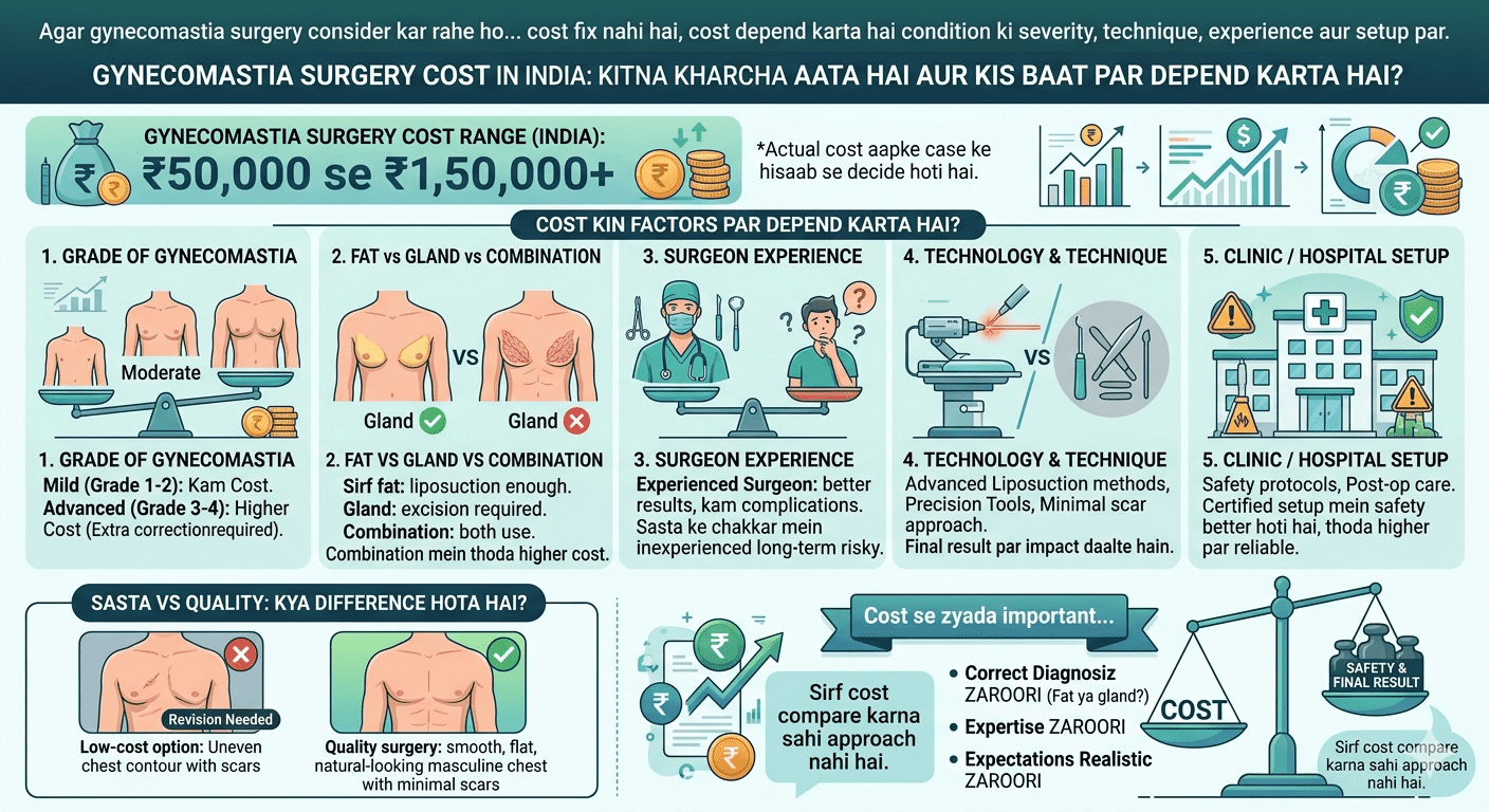 Gynecomastia surgery cost India aur us par depend karne wale factors