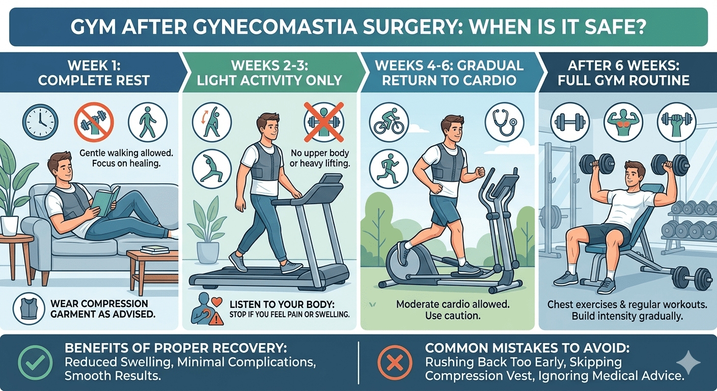 Safe timeline for returning to gym after gynecomastia surgery