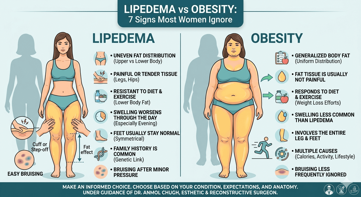 Comparison of lipedema and obesity with signs most women ignore