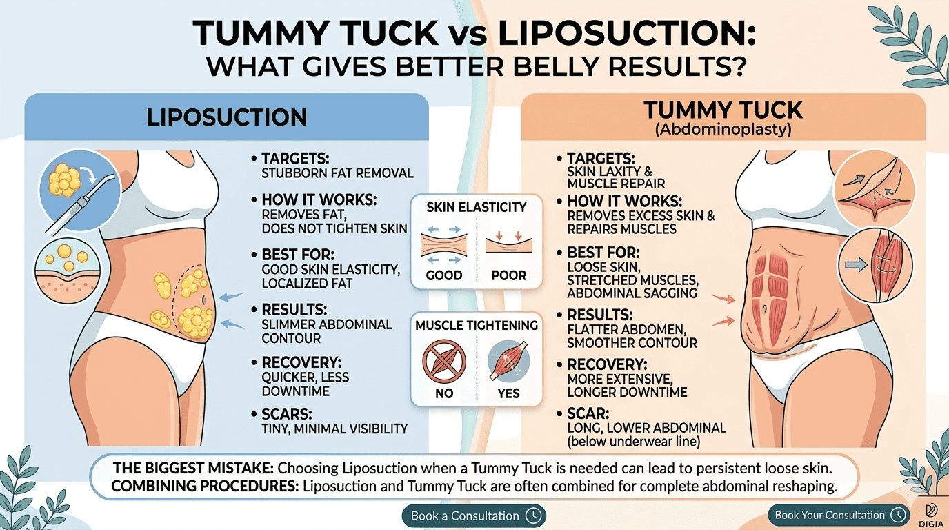 Comparison of tummy tuck and liposuction for better belly contouring results