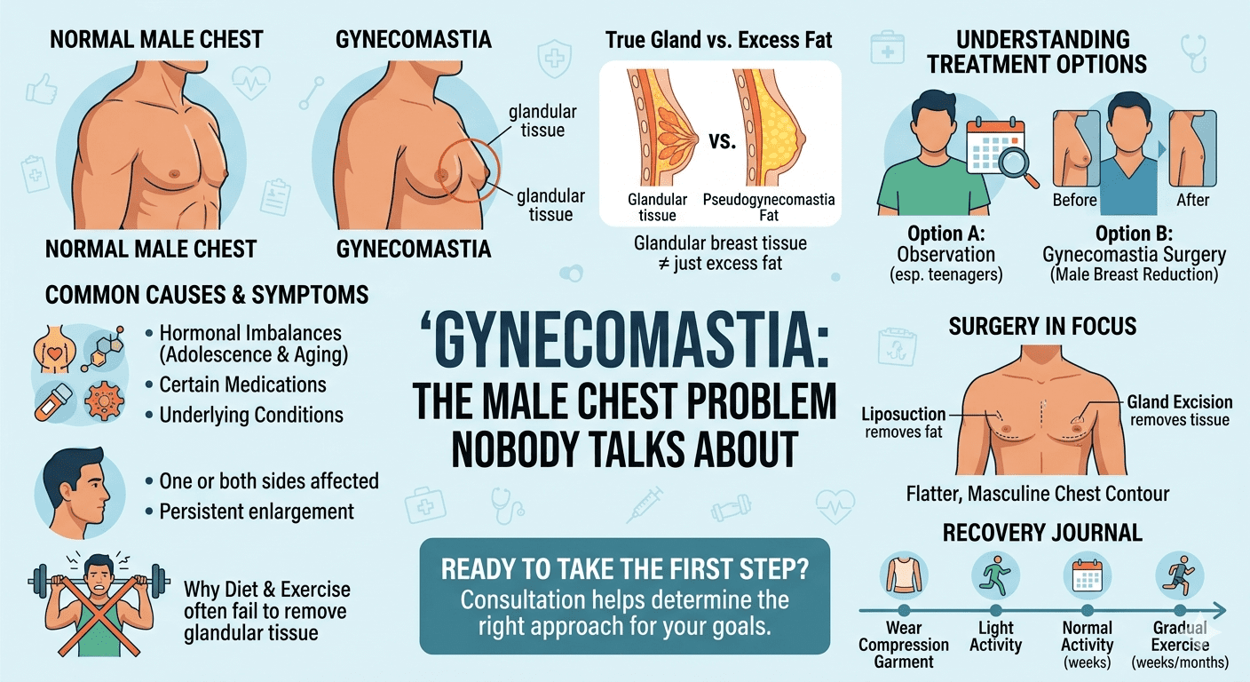 Dr. Anmol Chugh explaining gynecomastia and its impact on male chest appearance and confidence