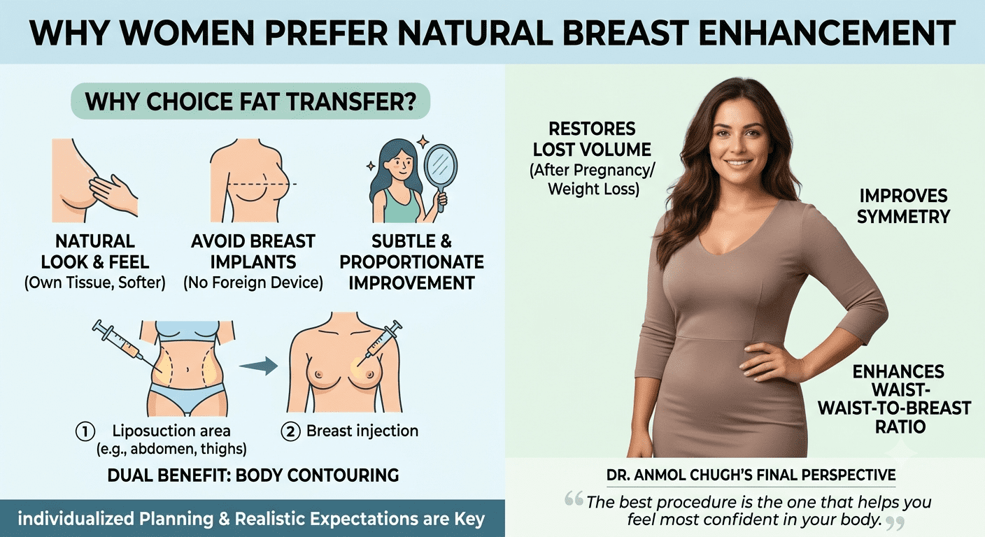 Dr. Anmol Chugh explaining natural breast enhancement options and expected results