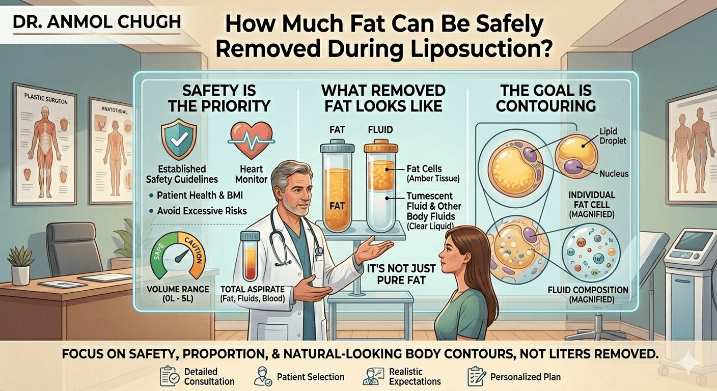 Safe fat removal limits and results during liposuction surgery