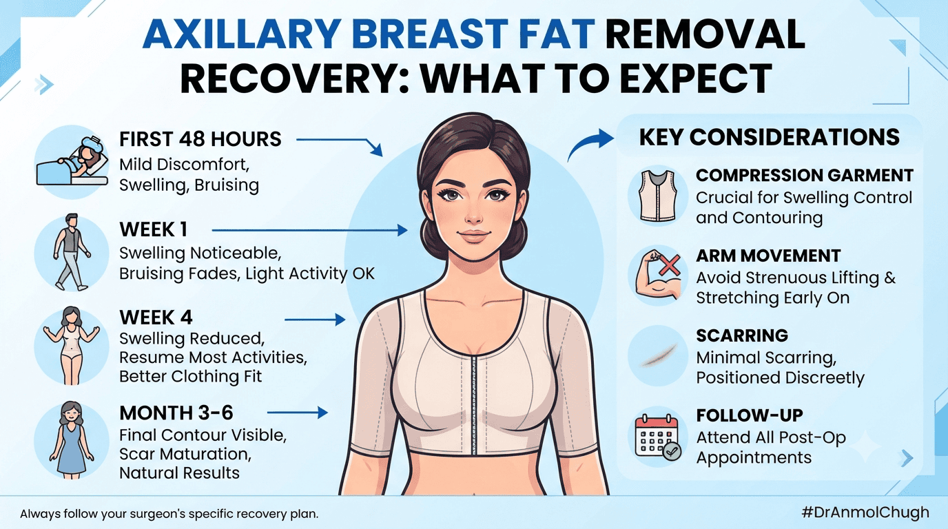 Dr. Anmol Chugh explaining recovery after axillary breast fat removal surgery
