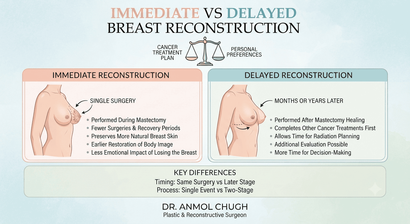Dr. Anmol Chugh explaining the differences between immediate and delayed breast reconstruction surgery