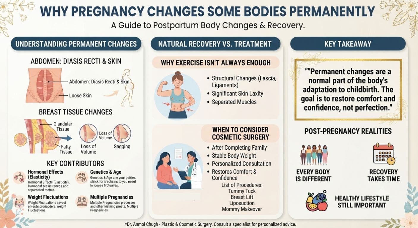 Dr. Anmol Chugh explaining why some body changes after pregnancy can be permanent and how they can be treated